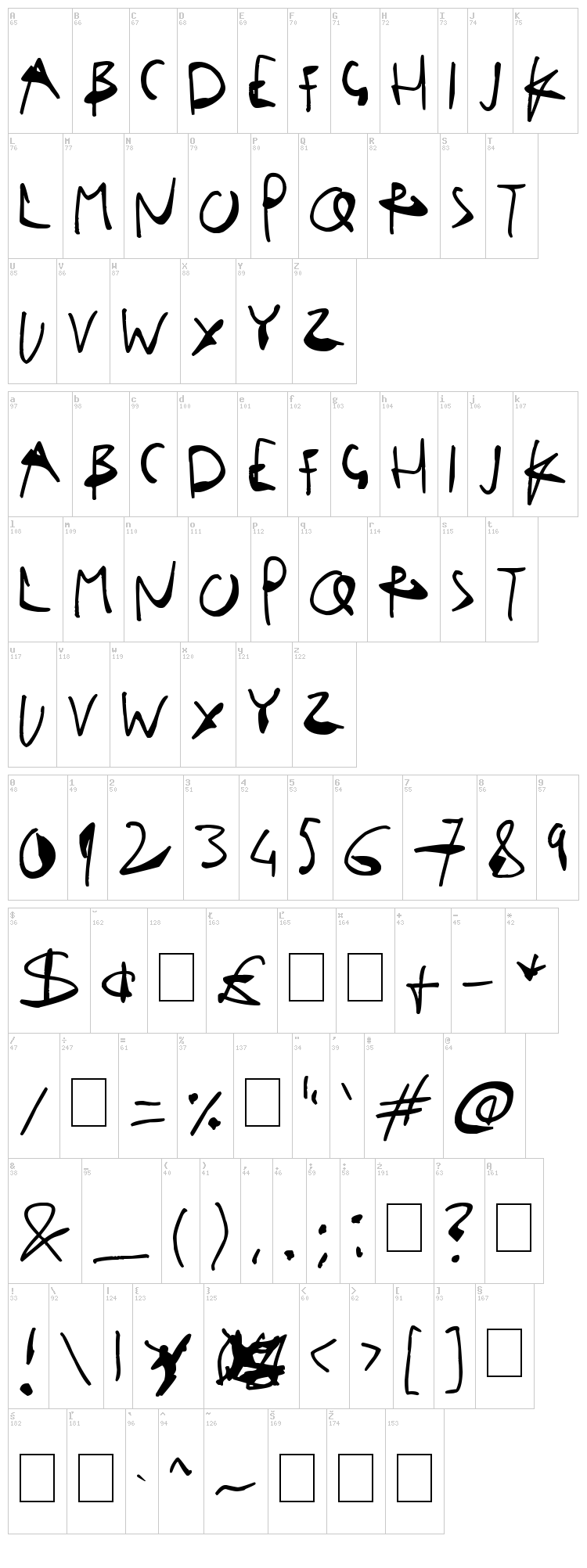 Single Stroke Inks font map